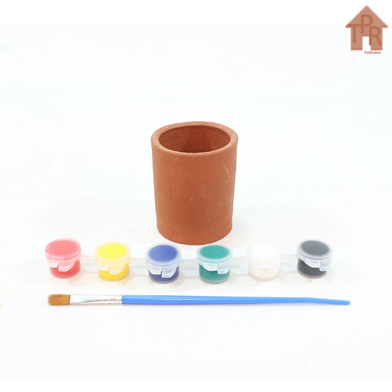 DIY Mewarnai Tanah Liat / Pot Lurus D5 + Cat 6-12warna + 1-2 Kuas