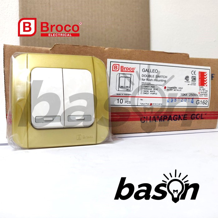 BROCO Galleo Gold / Emas G162 | Saklar 2 Gang 1 Way Switch