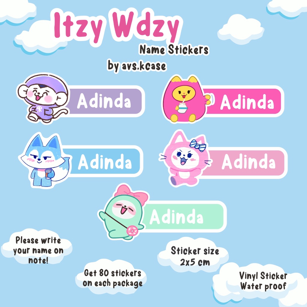 

Itzy Wdzy Sticker nama Waterproof