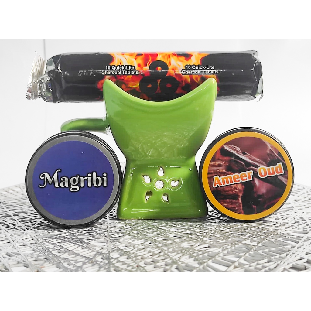 paket tempat bakaran mungil dengan buhur ameer oud&amp;maghribi dan areng magic