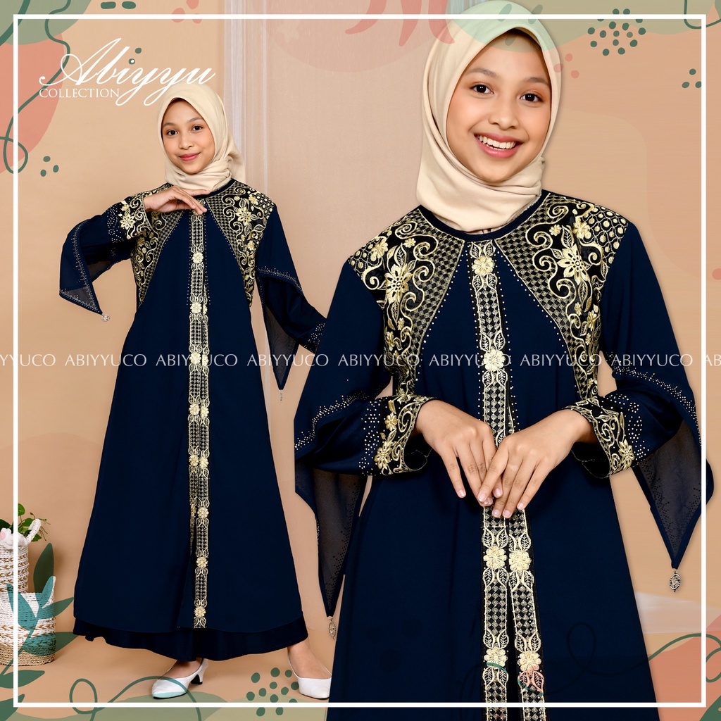 Abiyyuco TA9012A | Gamis Abaya Turkey Anak Perempuan Turki Remaja Tanggung Turkiy Couple Ibu dan Anak, ready warna hitam, maroon, hijau botol, navy, coklat, biru toska, kuning lemon, dan kuning kunyit, memakai bahan jersey dan ceruty