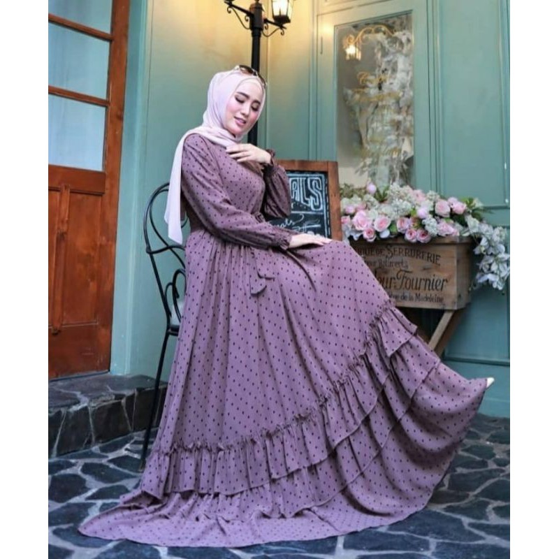 GAMIS MOTIF POLKA // PINKAN MAXI DRESS // DRESS MOTIF TERLARIS