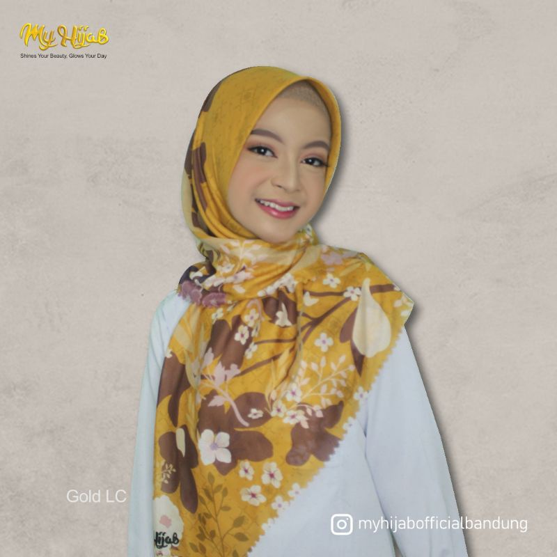 gold curcuma Hijab Flower Printing Voal Ultrafine Termurah Bandung