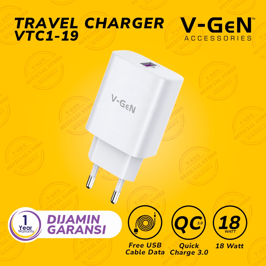 Adaptor Charger V-GeN VTC1-19 Fast Charging QC VOOC AFC FCP 18W VGEN