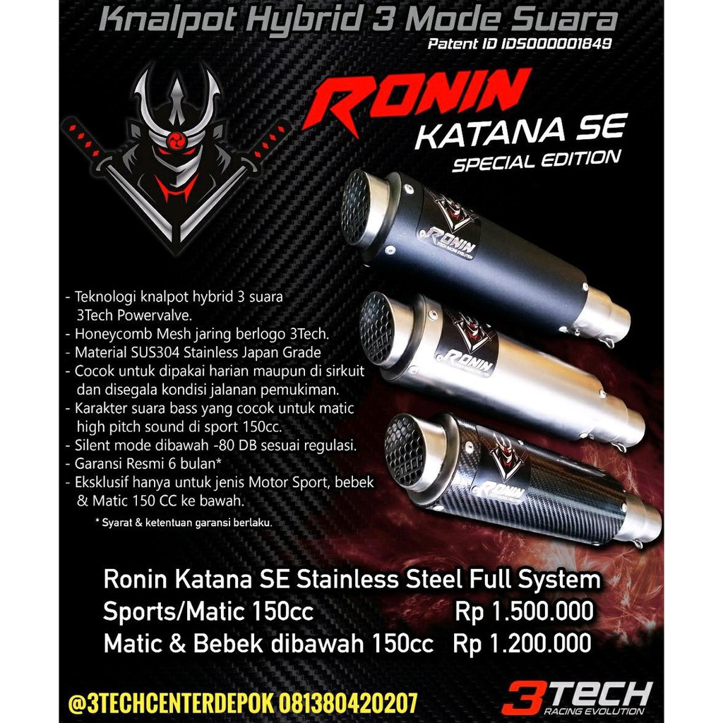 Knalpot Racing 3 Suara 3Tech Ronin Katana SE 150cc