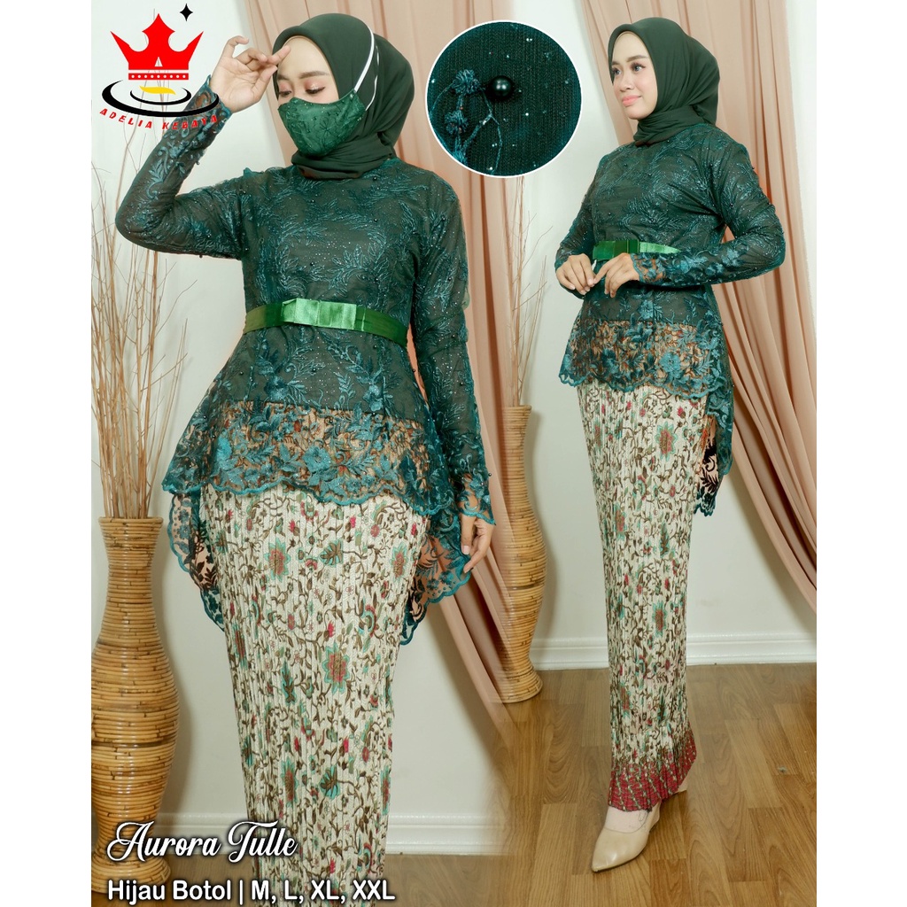 (COD) Kebaya aurora tulle bordir mutiara/set kebaya aurora/kebaya wisuda/kebaya terbaru/kebaya aurora tull hanania kebaya