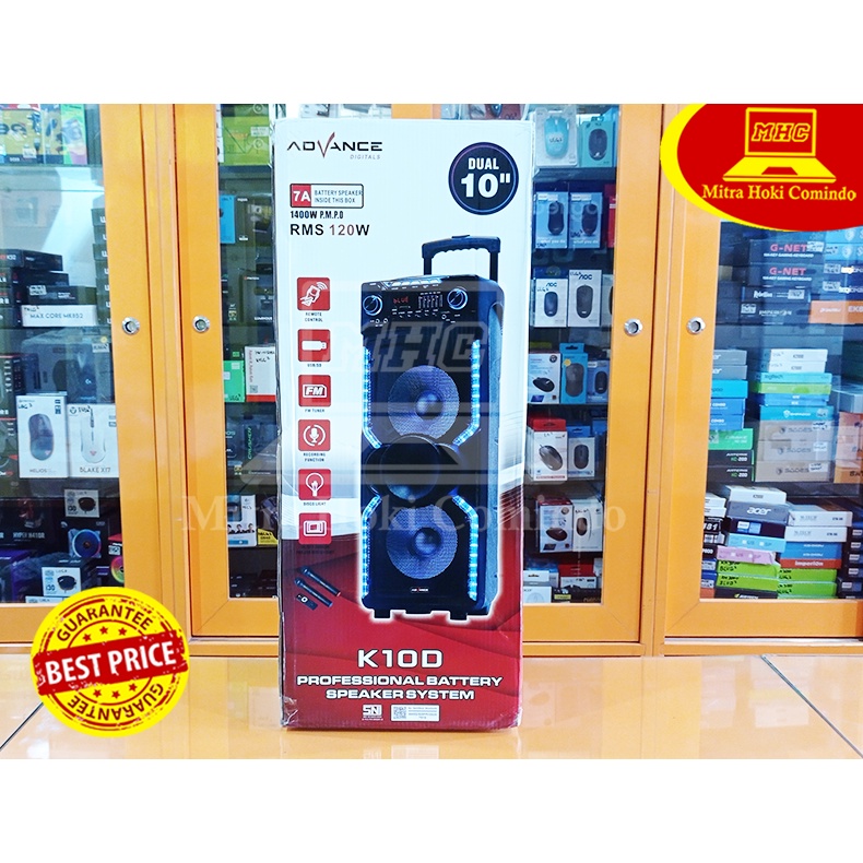 Speaker ADVANCE K10D 10 inch Portable + 2 Mic Wireless Original Murah