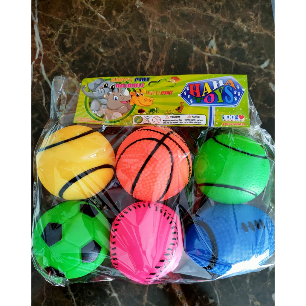 Mainan bola karet vinyl vinil bayi set isi 6 ball bunyi cicit mainan bayi bola mini kecil imut aneka bola sepak basket kasti