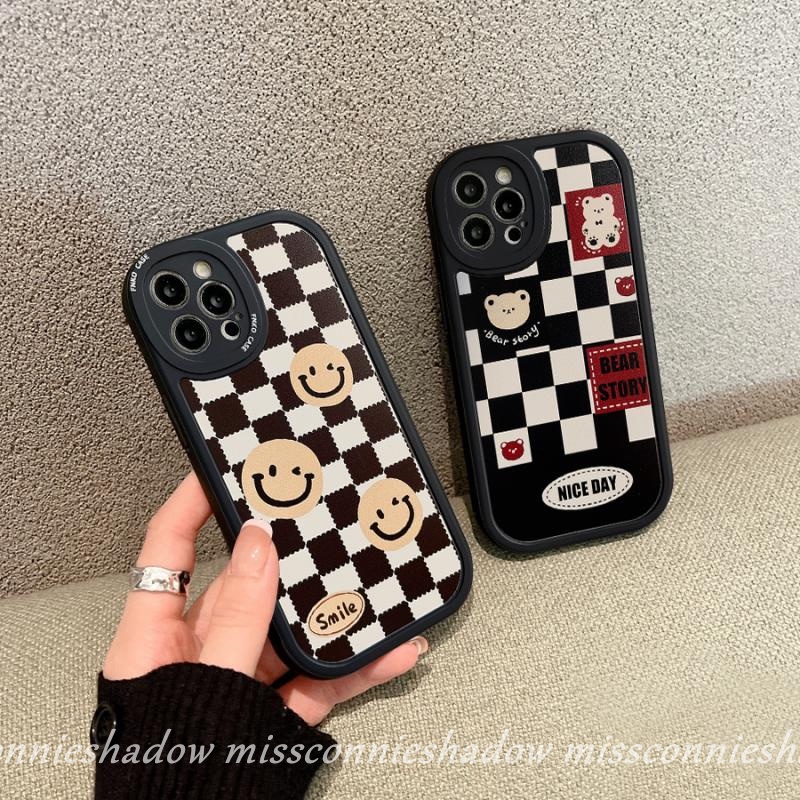 Soft TPU Case Untuk Samsung A04 A04s A12 A13 A03 A11 A32 A73 A72 A50 A21s A51 A53 A50s A30s M23 A22 A52 A20s A33 A71 A10s A52s A03s A02s A23 A31 Kotak-Kotak Mewah Beruang Lucu Smiley Case