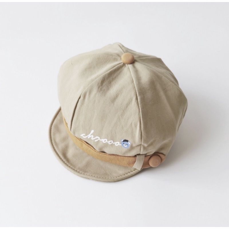 TOPI BARET BERET IMPORT ANAK BAYI BALITA LAKI PEREMPUAN MOTIF MOOO dan GARIS-coklat muda