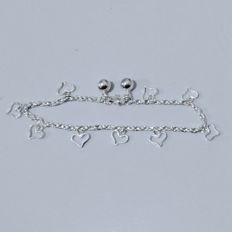 Gelang Perak Asli 999 Rantai Love Keliling Hati Remaja Dewasa Cantik Elegan Wanita