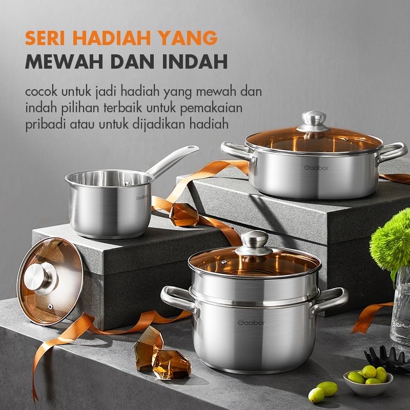 Gaabor Panci Set 3 Item Stainless Steel Panci Kukus Panci Sop Steamer StockPot / GS-S848A