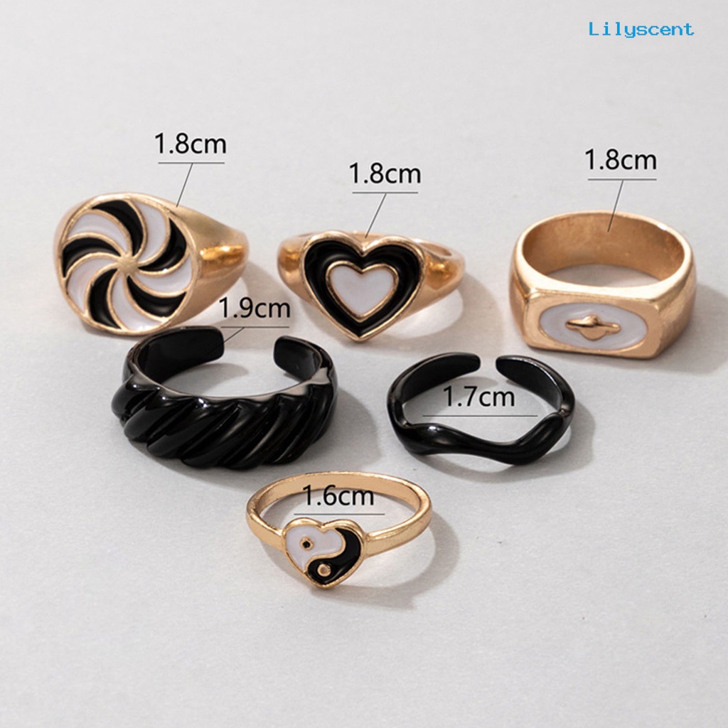 6pcs / Set Cincin Jari Model Terbuka Dapat Ditumpuk Bentuk Hati Kincir Angin Untuk Unisex