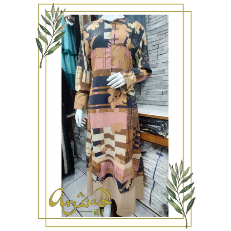 Gamis harian murah bahan katun mix moscrepe motif