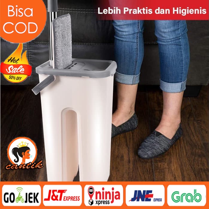 Alat pel lantai praktis ultra mop Dry&amp;Wash 2 sekat Bucket + kain pel