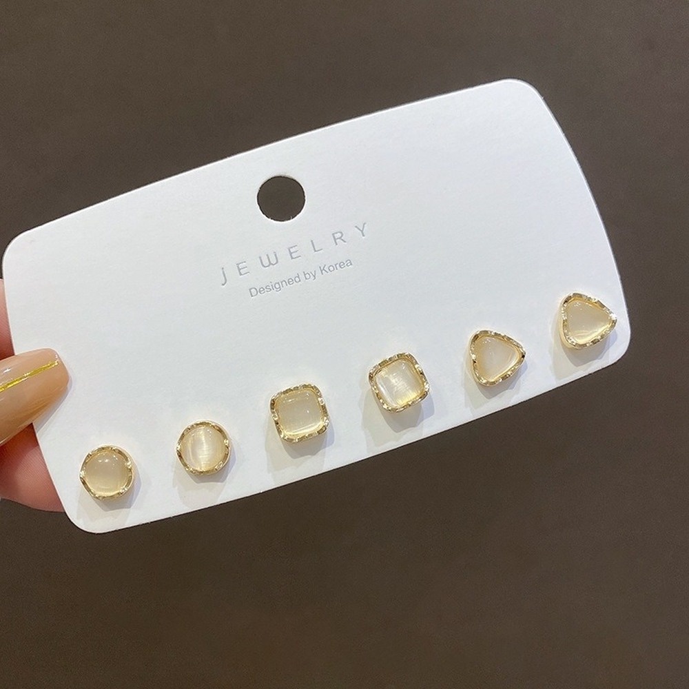 6 pcs/pack One Week Ear Jewelry Korean Opal Earrings Ins Personality Simple Jewelry Fashion Accessories
