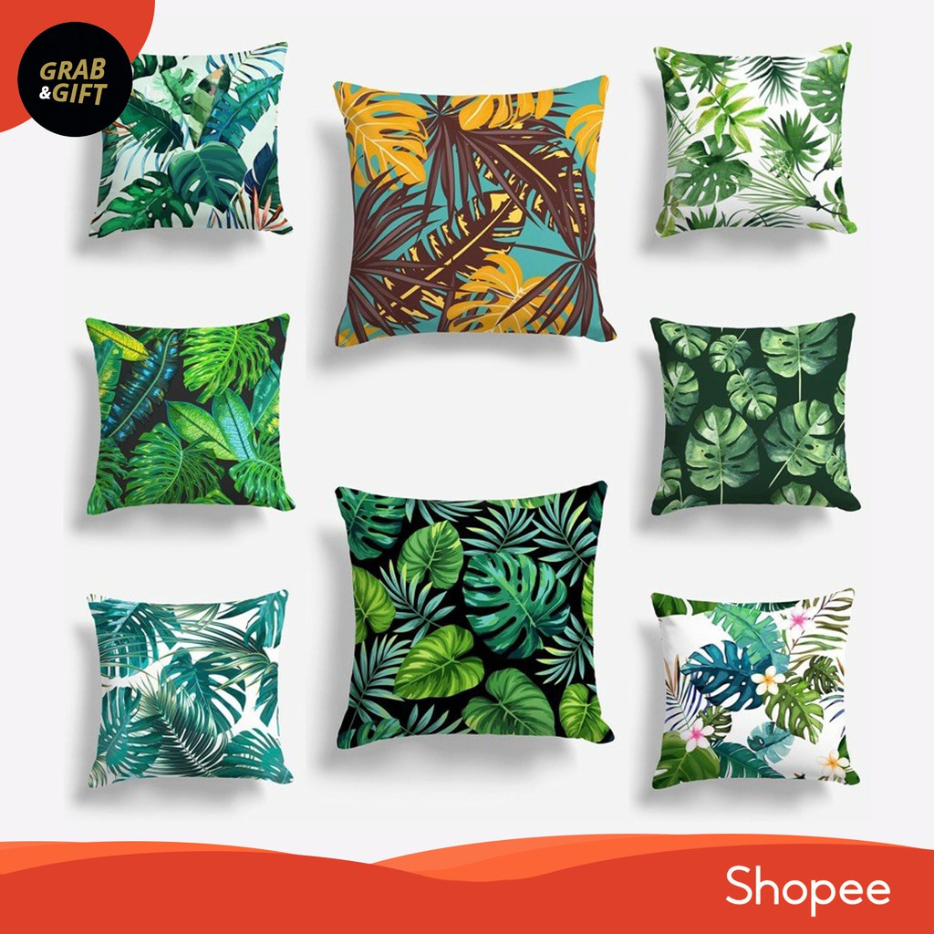 Bantal Sofa Motif Daun 40x40 cm Cushion Pillow Leaf Green Leaves Monstera