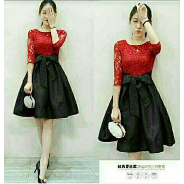 DRES NATALIE SATIN MERAH HITAM
