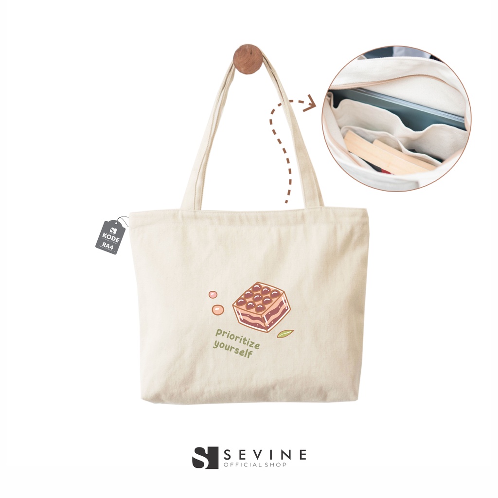 Sevine Tote Bag Kanvas Emily Resleting Kantong Tas Laptop Wanita Sekolah Fashion Totebag Kerja Quotes Foods Aesthetic - RA