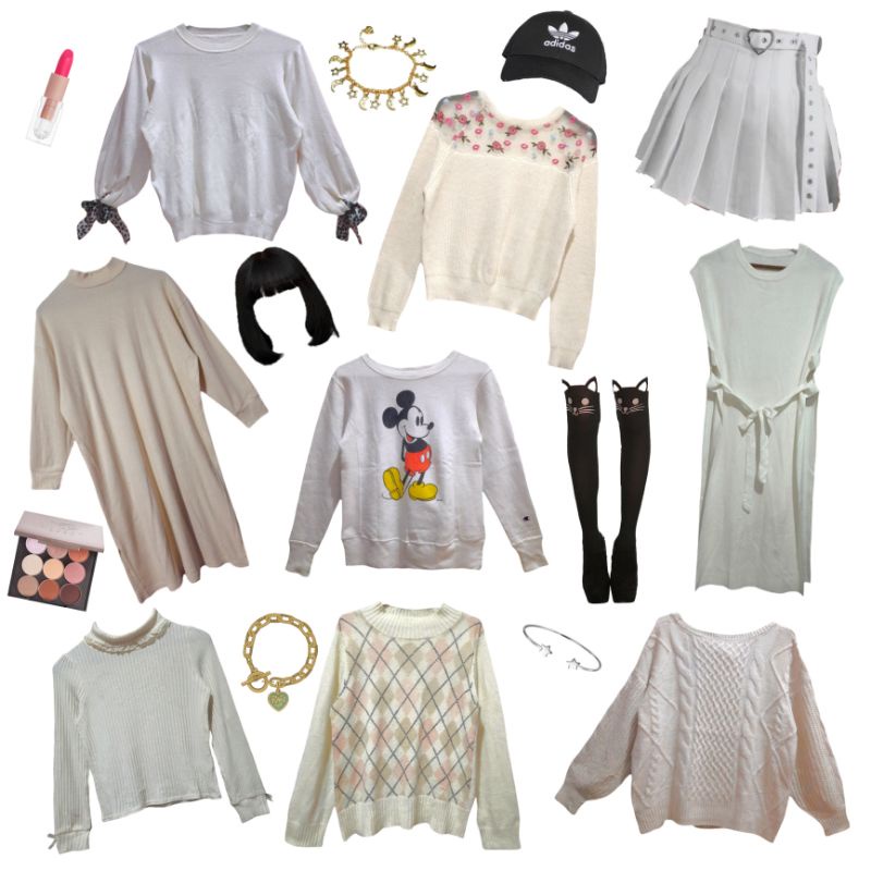 Preloved Rajut Edisi Putih (Knit, Hoodie, Kepang, Motif, Bordir, Balon, Crop, Cardigan) Rajut Prelov