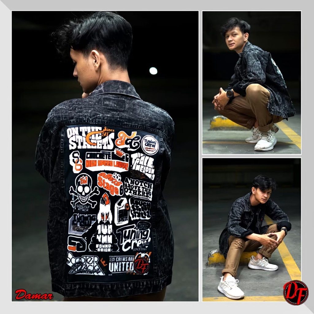 JAKET JEANS GAMBAR BELAKANG - JAKET JEANS SANDWASH MOTIF - JAKET JEANS PRINTING