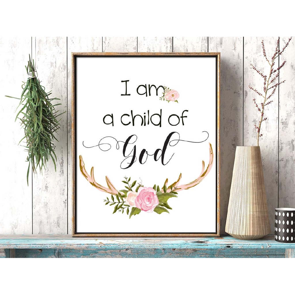 I Am A Child Of God Home Decor Bible Verse Children Nursery Wall Art Scripture Verses Antlers Flowers Decor Canvas Picture Unframed Shopee Indonesia