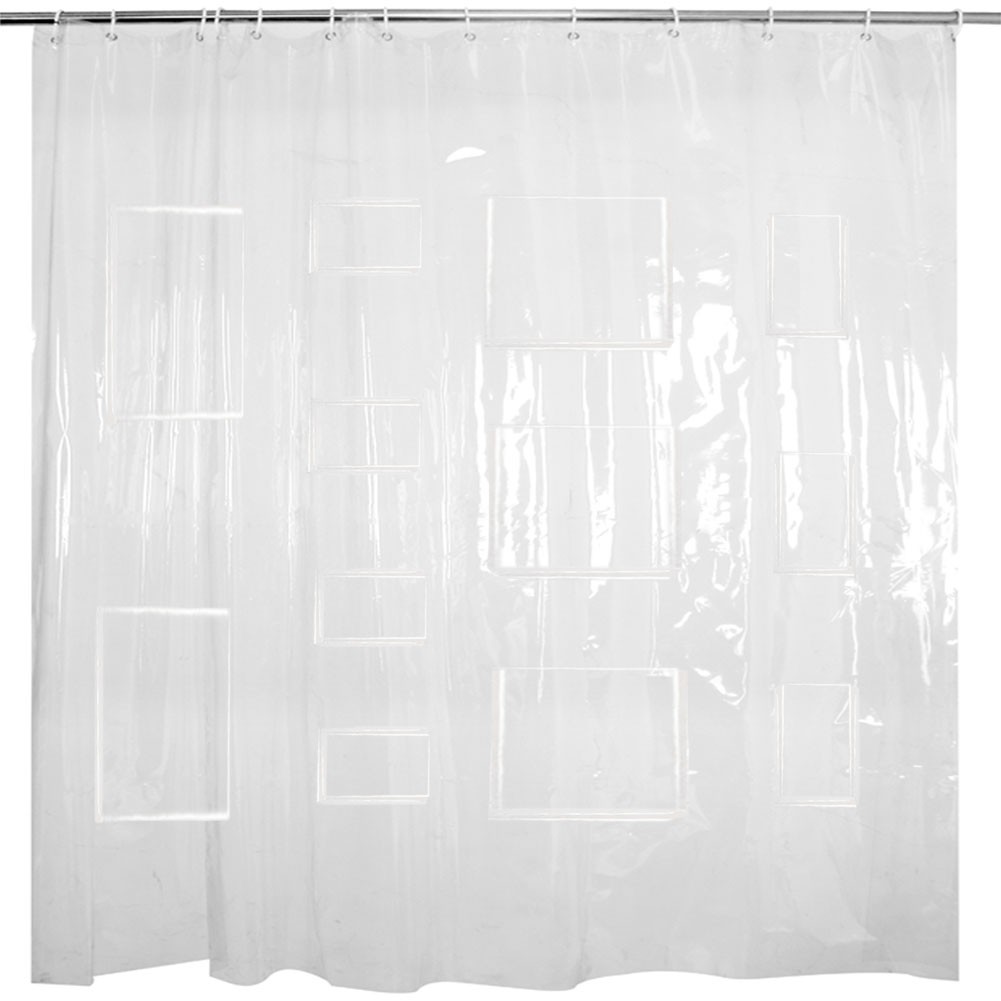 Transparent Shower Curtain Eva Thickened Waterproof Shower Curtain With Pockets 180180cm 180200cm Shopee Indonesia