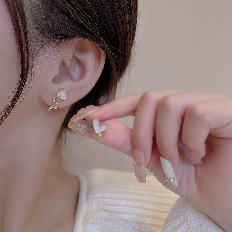 Anting Stud Desain Ekor Ikan Kupu-Kupu Hati Aksen Mutiara Untuk Wanita