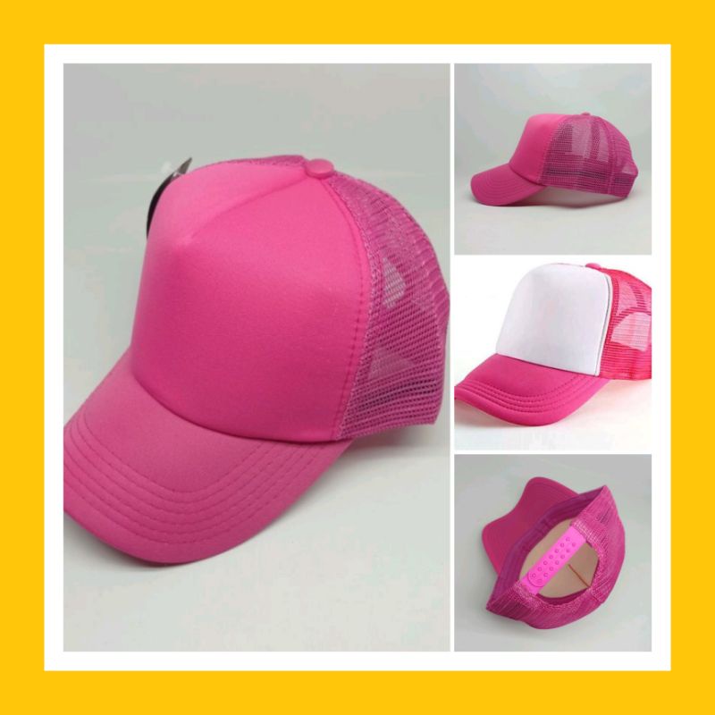 TOPI TRUCKER / TOPI JARING POLOS PINK KOMBINASI PUTIH