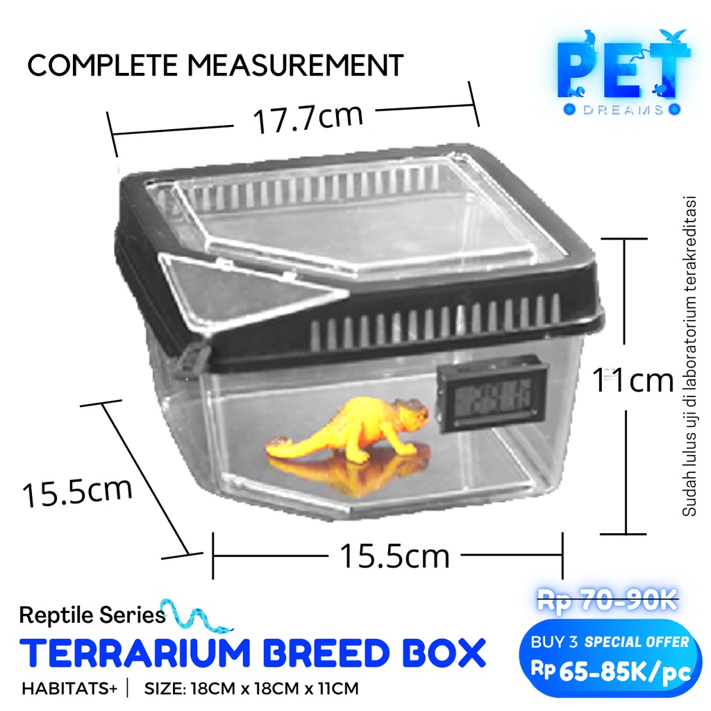 KANDANG H7 KOTAK TERARIUM TEMPAT REPTIL AMFIBI SERANGGA ENCLOSURE FEEDING BOX TARANTULA GECKO