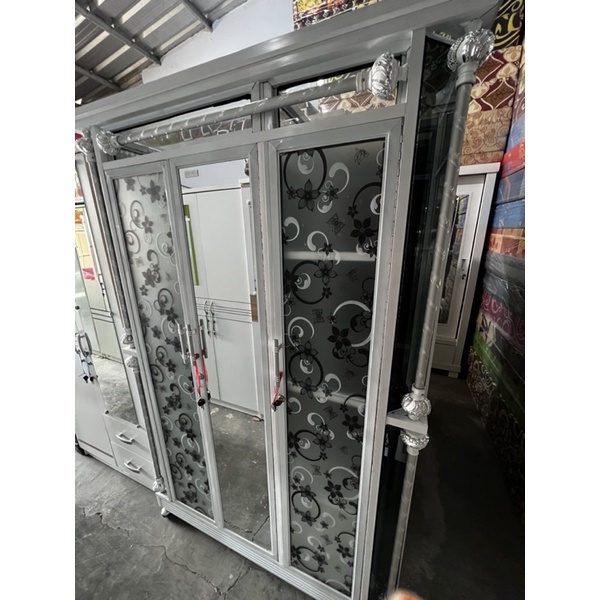 LEMARI BAJU PAKAIAN ALMUNIUM KACA MINIMALIS