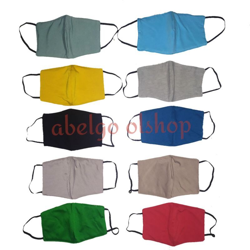 12 pcs- Masker kain 3ply earloop polos warna/masker kain 3 lapis tali karet