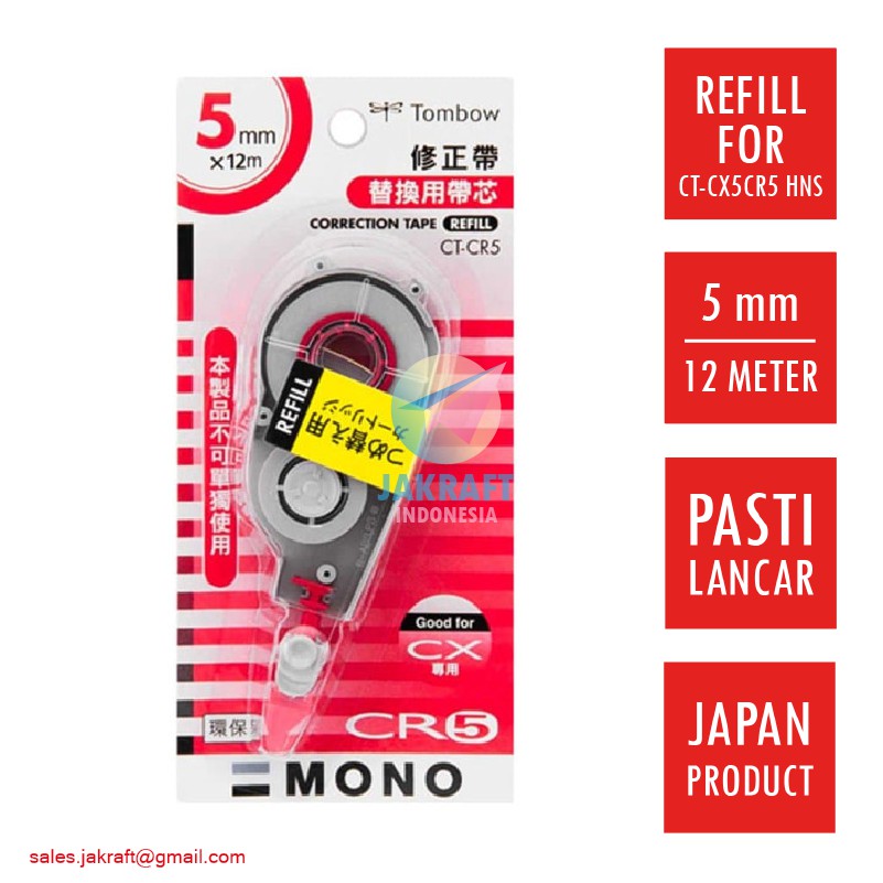 

(1 Pcs) Isi Refill Tipe-X Tipex Tip-Ex Pita Putih TOMBOW CT-CR5 Red Merah Correction Tape White (5 mm x 12 M) For CT-CX5