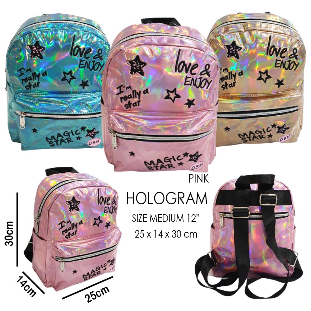 PROMO TERMURAH CUCI GUDANG Tas Ransel Fashion Hologram Magic Girls Cantik High Quality Import ( Medium 12&quot; )