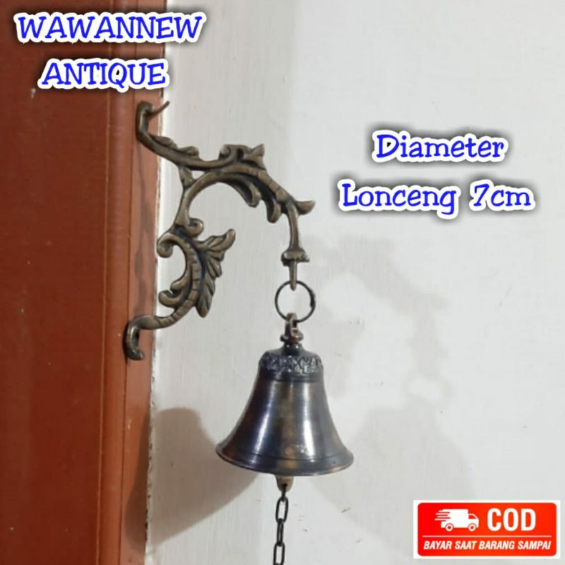 Bel Pintu Rumah Pagar Lonceng Kuningan Antik  Motif Tangkai Ukir 10cm