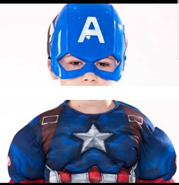 Kostum Superhero Captain America Murah Costume Halloween Kado Anak Topeng Kapten Amerika Perisai