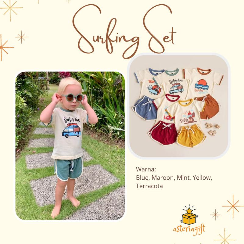 SURFING SET [PINEAPPLEKIDS] SETELAN ANAK LAKI LAKI PEREMPUAN BAJU SANTAI ANAK BAJU PANTAI PAKAIAN AN