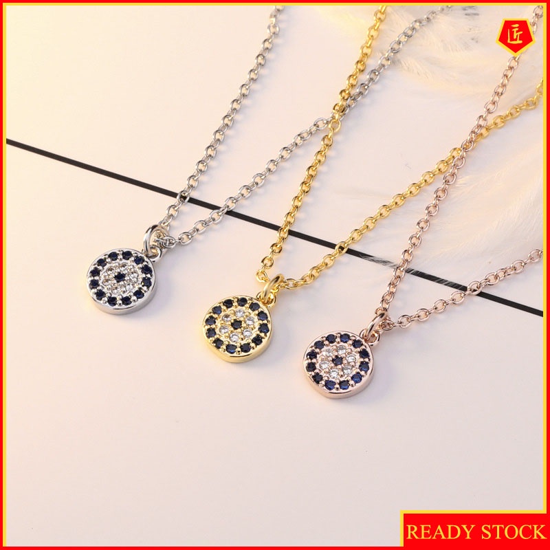 [Ready Stock]Devil's Eye Turkish Necklace Female S925 Silver round Pendant Fashion