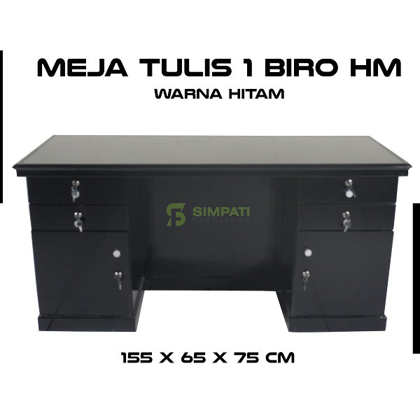 Meja Tulis 1 Biro HM Laci Full Hitam + Kaca