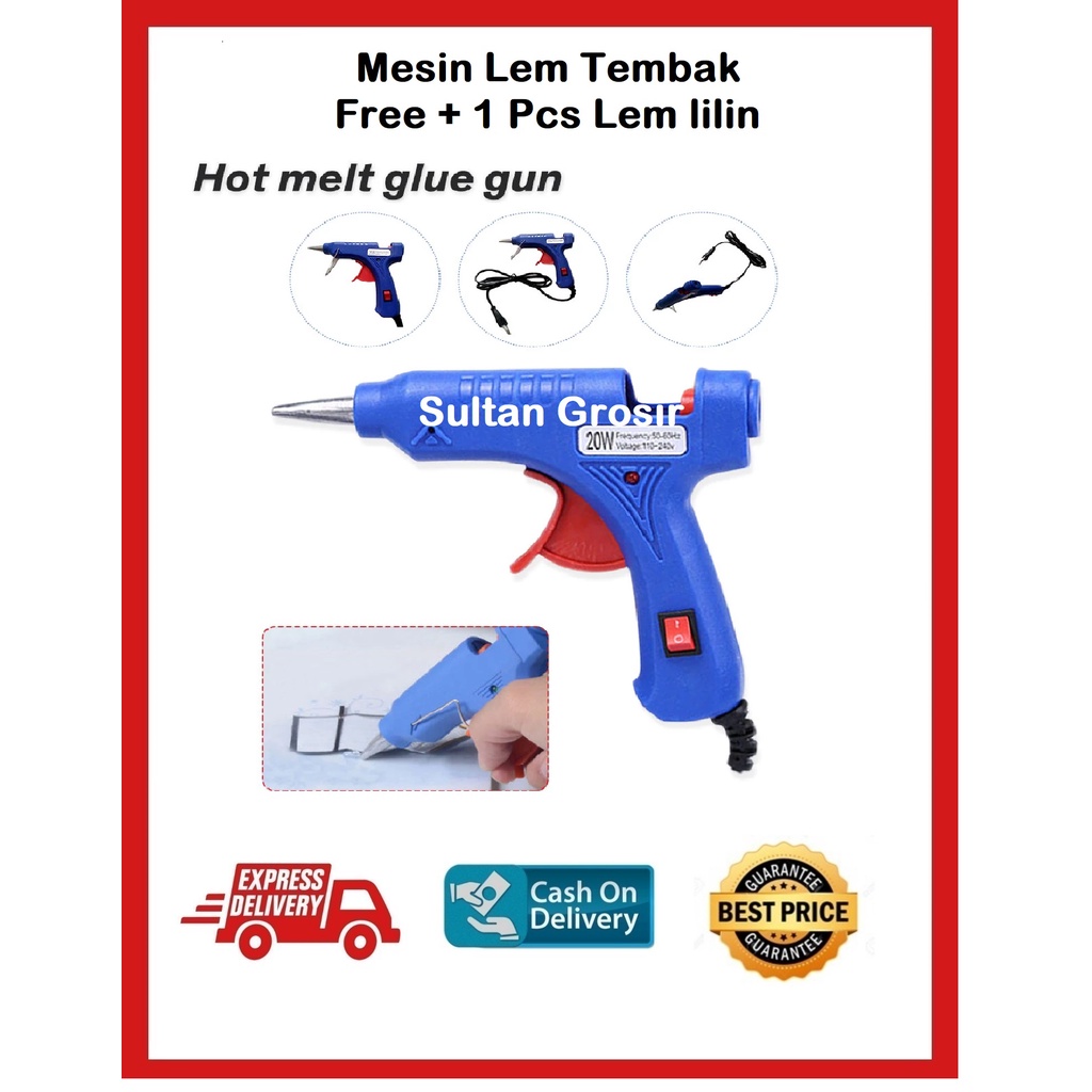ALAT LEM TEMBAK GLUE GUN 20 W + 1 PCS LEM BAKAR CAIR / LEM LILIN