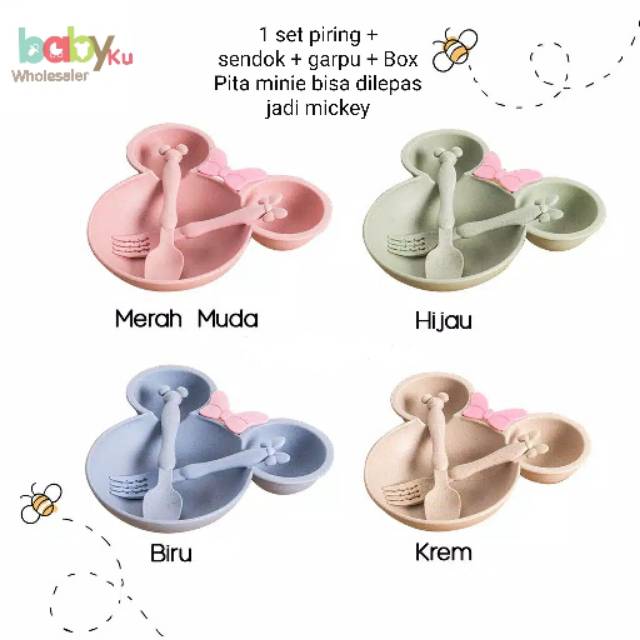 Piring mickey minie set sendok garpu jerami | Shopee I   ndonesia