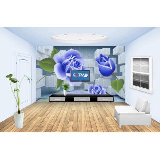  Wallpaper  3d Mural Bentuk Persegi Motif  Bunga  Mawar Biru 