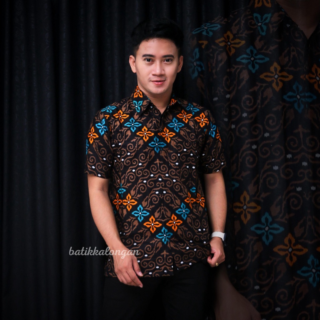 SIZE M L XL XXL XXXL BSWART Batik HRB026 Kenongo Hem Pendek Padi Pekalongan M L XL Batik Pria MURAH-HEM SAJADAH IJO