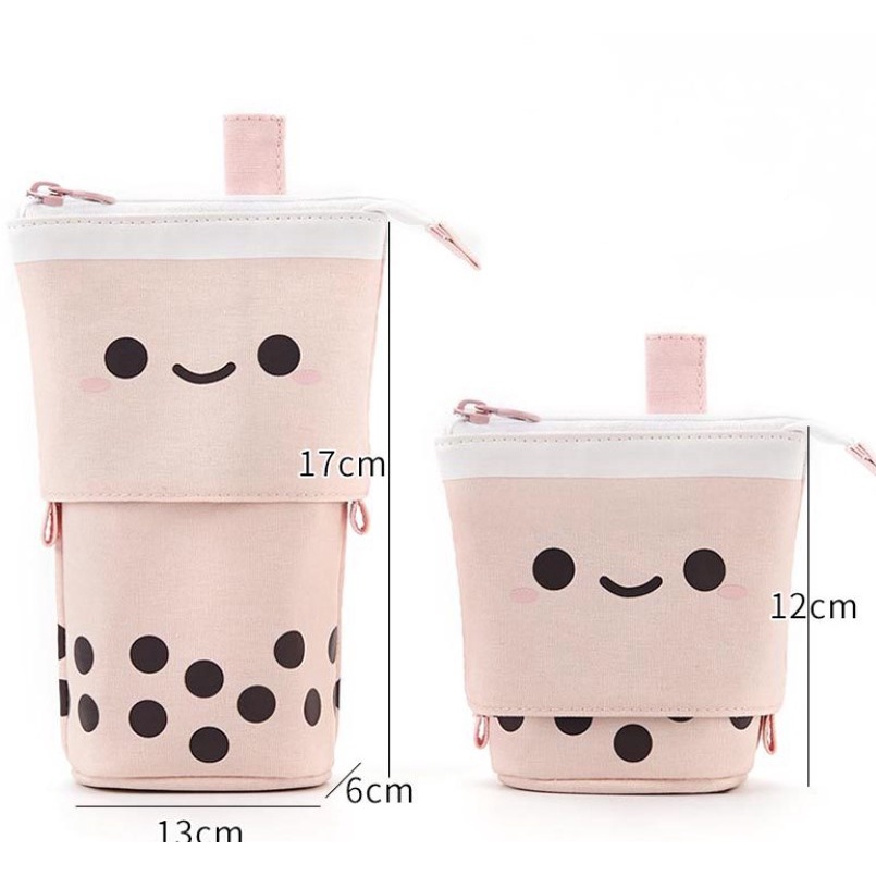Retractable standing Stationery Case Drop down cute boba Zipper pencil case Kotak pensil unik-1