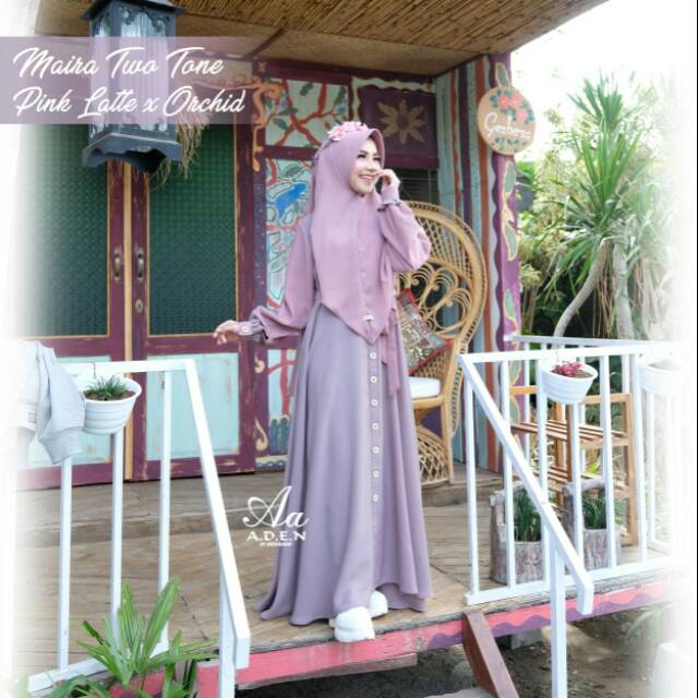 Gamis Maira two tone by aden pink latte x orchid size L sale/diskon 10%