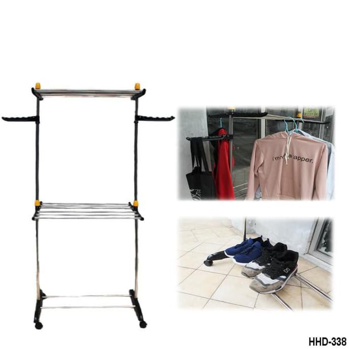 DOUBLE FOLD HANGER jemuran 2 tingkat gantungan baju outdoor - HHD-338