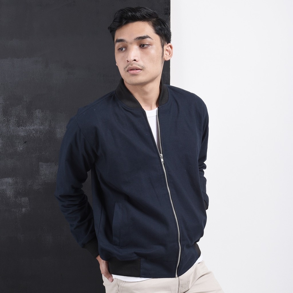 Libra Jaket Canvas Bomber Pria Premium-Navy Rib  Black