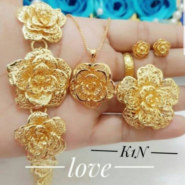 Perhiasan bunga mawar dilapisi emas 24 k terlaris 7766