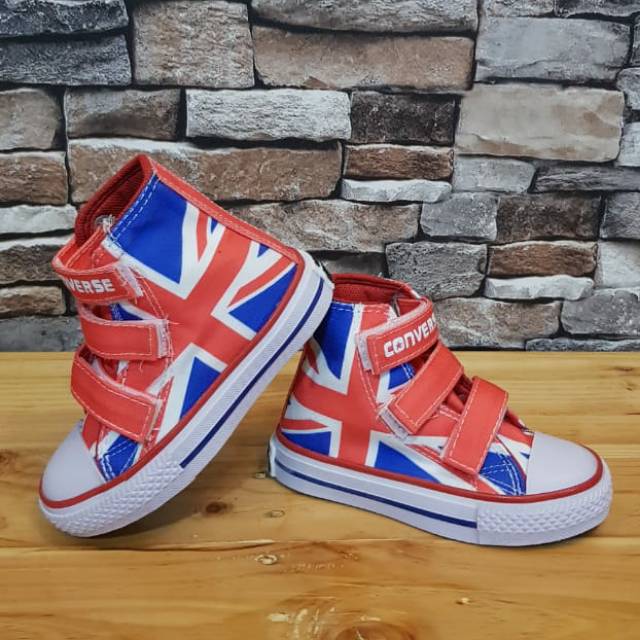 Sepatu Sneakers Anak Converse Motif Bendera UK High Felcro For Kids Sepatu Anak Cowo Cewe