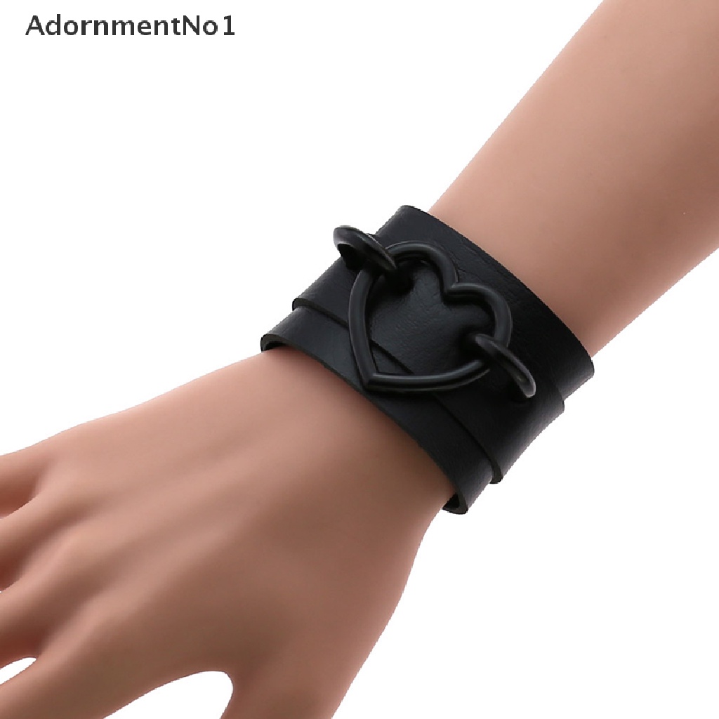 (AdornmentNo1) Gelang Tangan Kulit Aksen Hati Gaya Gothic Punk Untuk Unisex / Pria / Wanita